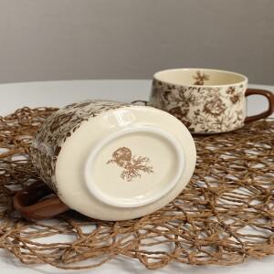 레트로 복고풍 엔틱 브라운 세라믹 커피 컵 싱글 애프터눈 티 워터 라떼 가정용 고급 장인정신