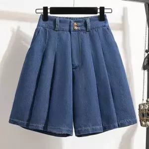 엘럽 바지 여름 여자 청 핫팬츠 하이웨스트 반 정장 위에 A라인 와이드 원템2