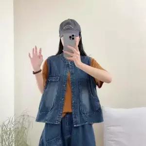 픽토 봄 캐주얼 여사친 청 가디건 조끼 워싱 민소매 카디건 빅사이즈 솔리드 상의 젠1