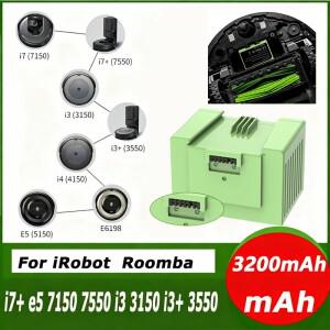 PURFIELD 14.4V 3200mAh 배터리 아이로봇 룸바 e 교체용 리튬 이온 및 i 시리즈 i7 7150 e5 e6 i3 i4+