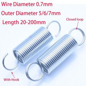 와이어 직경 0.7mm 아연 도금 인장 스프링 외경 5/6/7mm 폐쇄 루프/후크 포함 연장 길이 20-200mm