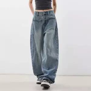 스파이더맨 팬츠 청 빈티지 여자 잔 트렌드 와이드 커브 OPH1