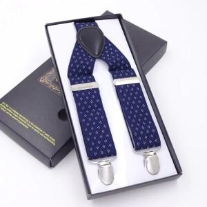 남성용 3.5 버클 자수 벨트 3.5x120cm 확장형 직조 스트랩 블루 도트 패턴 바지 멜빵 패셔너블 액세서리