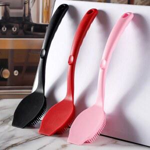 실리콘 세척 브러쉬 긴 손잡이 냄비 접시 프라이팬 스크러버 주방 싱크대 그릇 조리기구용 강력 기름때 제거기