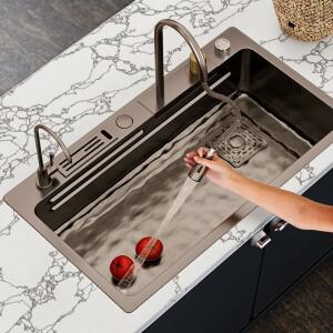 호환상품 스테인리스 스틸 주방 싱크대 일체형 세면대 칼꽂이 나노 레인 폭포형 설거지통 야채 세척용
