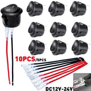 호환상품 10/5개 ON/OFF 원형 로커 스위치 미니 소형 토글 2핀 SPST 푸시 버튼 12V 24V 20MM 자동차 RV 보