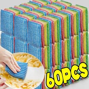 5/60pcs 스틸 와이어 스폰지 닦기 비 스틱 오일 브러시 양면 청소 천 주방 행주 수세미 걸레 도구