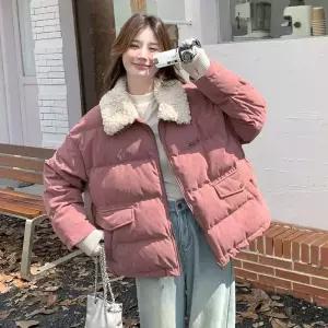 분홍 오리털 여자코트 점퍼 램스울 모피 칼라 탈부착 원템1