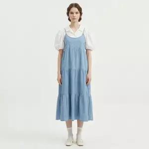 [샵앤] 여성 끈나시 3단 캉캉 데님 청 롱원피스 MSE-WDR-21185