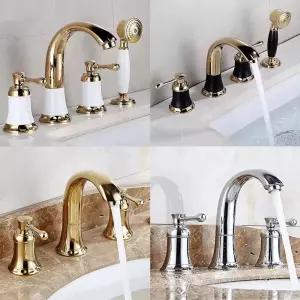 욕실 세면대 수전 2핸들 세트 3홀 니켈 팝업 회전 브러