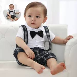 반팔 체크 타탄 우주복 턱시도 303193 아동 유아 남아