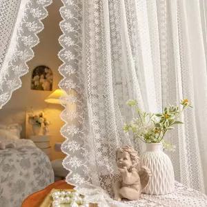 유럽풍 레이스 커튼 로맨틱 쉬폰 물결 화이트 커텐 공주 꽃 기하학 자수 차