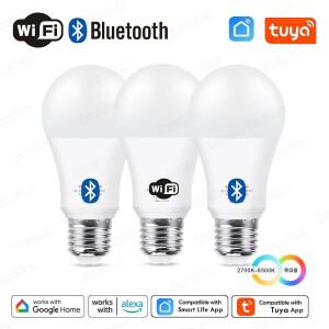 호환상품 Tuya E27 Led 전구 블루투스 WiFi 스마트 램프 App 제어 15W RGB C + W Amazon Alexa Google Assi