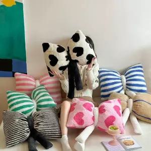 패턴 토끼털 리본 겨울쿠션 매듭 쿠션 인테리어쿠션