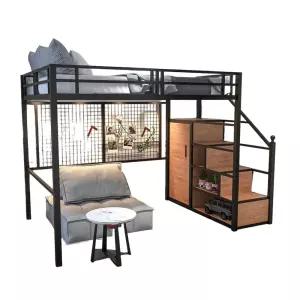 철제 수납 벙커 기숙사 이층침대 프레임 북유럽 계단 철제이층침대