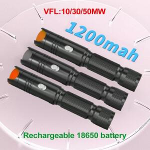 VFL 50MW 충전식 18650 1200mAh 레드 라이트 펜 10/30mw 세라믹 코어 광케이블 대용량 초장수명 리튬 배터