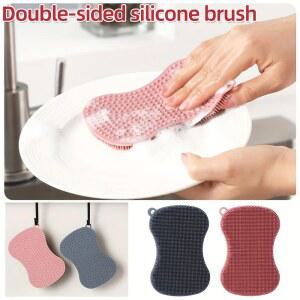 양면 실리콘 설거지 브러쉬 강력한 세척력 긁힘 방지 주방 스크러버 식기세척기 사용 가능 공간 절약형 디자인
