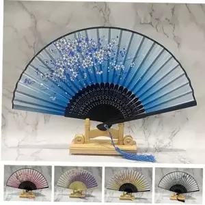 포켓부채 우아한 접이식 전통 실크 대나무 부채 여름 선물 1P