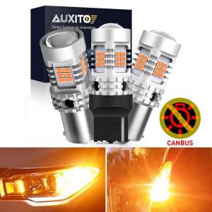 AUXITO-WY21W LED Canbus 노 하이퍼 플래시 앰버 옐로우 T20 W21W 7440 1156 BA15S 전구 방향 지시등 2개