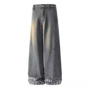 스콕 남자 데님 캐주얼 배기바지 체크 스트릿 컷팅 청바지 JEN1