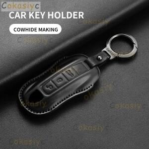 포르쉐 718 카이엔 파나메라 911 마칸 타이칸 카이맨 박스터 차량 키 액세서리용 최상층 가죽 케이스 커버