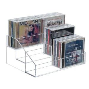 MyGift 3 티어 모던 클리어 아크릴 캐스케이드 CD 보관 랙 테이블탑 컴팩트 디스크