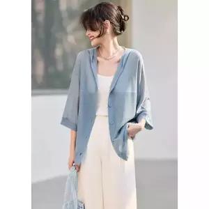 엘럽 여름 여자 니트 후드 카디건 슬림핏 탑 7부 원템2