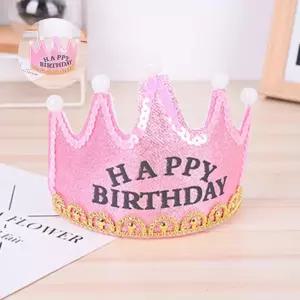 글리터 부직포 LED생일 왕관 머리띠 핑크 생일 머리띠