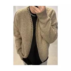 남자 브이넥 니트 스웨터 빈티지 카키 후크넥 가디건 가을 프렌치 BE3
