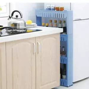 [생활] 4단 이동식 틈새선반 블루 간단조립선반 틈새정리함 세제보관함 세탁실 틈새트롤리