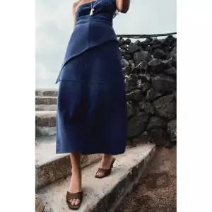 ZARA 페이크 스웨이드 케이프 스커트 - 미디움 블루