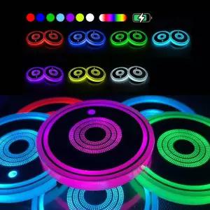 엠비언트라이트 차량용 2개 LED 컵 홀더 조명 충전식 7색 변경 라이트 업 삽입 받침 청