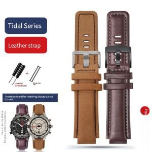 Timex 나침반 시계 밴드용 호환 가죽 스트랩 남성용 볼록 입 밴드 T2n739 T2n720 시리즈 24x16mm