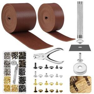 실트라이앵글 363개 공예용 가죽 리벳 도구 플랫 수리 1인치 공예 이중 1개(레드 140인치 가죽 와이드 리벳 및 DIY 장식용 2인치) 튜브형 스트랩 360 키트 가방