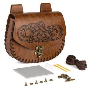 하이포이어 바이킹 공예 키트 벨트 백 빈티지 DIY 키트 중세 인조 가죽 사이드 팩 렌 페어를 위한 휴대용 벨트 파우치 ( A)