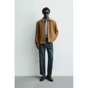 ZARA 레귤러핏 스웨이드 오버셔츠 - 타바코