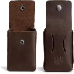 하이드앤드링크 풀그레인 천연 가죽 핸드메이드 허리 지갑 버번브라운 코인 포켓 충전 케이블 수납 파우치