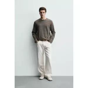 ZARA 워싱 스트라이프 티셔츠 - 그린 / 블루