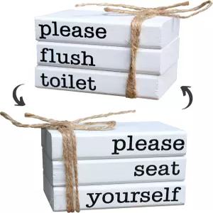 팜하우스 미니 욕실 간판 장식 나무 책 스택 트레이 선반 시터 2 표지판 화장실 소박한 리버서블 세트 3권