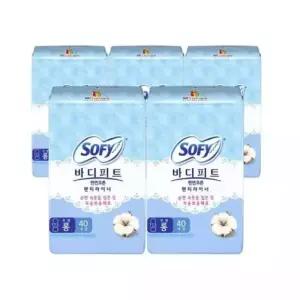 엘지생활건강 쏘피 바디피트 천연코튼 무향 팬티라이너 롱 40개입 5팩 총200개