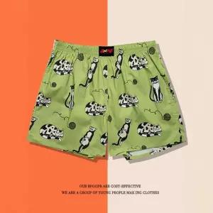 EAMT 쿨링 아로 팬티 빅사이즈 평사각 반바지 소프트 얇은 캐릭터 프린트 잠옷 팬츠 남자 여름 YJ2