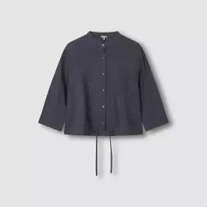 JAJU/자주 여 리넨 블렌디드 헨리넥 7부 셔츠 챠콜1217880