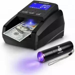 UV 손전등이 장착된 RIGHTSOP 위조 지폐 탐지기 IR MG 탐지 - USD EUR 및 GBP 자동 4방향 현금 가치