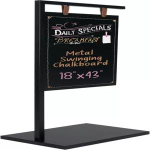 일리야파 메탈 양면 스윙 칠판 표지판 - 18x43인치 블랙 마그네틱 보도 프레임 대체 메뉴판 레스토랑용