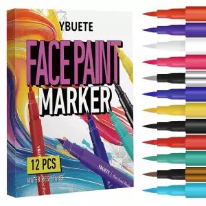 YBUETE 12가지 색상 페이스 바디 페인팅 마커, 성인용 방수 타투 펜, 오래 지속되고 얼룩 방지 임시 타투