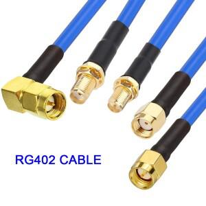 RG402 SMA 남성/여성 커넥터에서 직각 크림프 고주파 50옴 블루 동축 케이블 RF 응용용