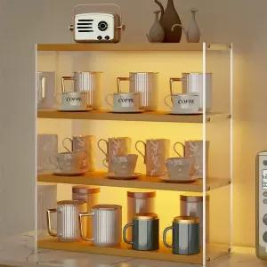 원목색 3단 보관함 정리함 카페 컵선반 차콜 선반 주방 찻잔