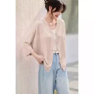 EAMT 여름 여사친 니트 후드 탑 카디건 슬림핏 7부 YJ2