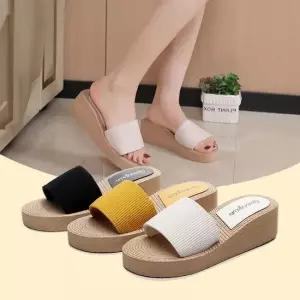 여성 슬리퍼 5cm통굽 슬리퍼 사무실 샌들 실내화 밴딩슬리퍼 굽높은슬리퍼 굽있는쪼리