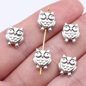 WYSIWYG 앤티크 실버 컬러 양면 올빼미 미니 소형 소형 구멍 비즈  DIY 쥬얼리 제작을 위한 수제 파인딩  1